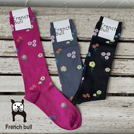 【ネコポス対応】frenchbull フレンチブル/ブロッサムソックス 靴下 ハイソックス 花柄 ピンク ブルーグレー ブラック 黒 薄手 レディース 11-23253
