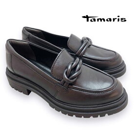 Tamaris タマリス/435401 ローファー ノットモチーフ 黒 ブラック シューズ マニッシュ 靴 レザー 本革 レディース カジュアル