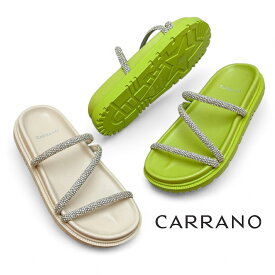 CARRANO[カラーノ]/642302 サンダル ミュール ラインストーン フットベット アイボリー ライトグリーン 靴 レディース