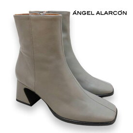 ANGEL ALARCON[アンヘルアラルコン]/D33001 ショート ブーツ フレアヒール スクエア レザー グレー 本革 靴 レディース