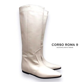CORSO ROMA,9 コルソローマノーヴェ/W33203 ロングブーツ シンプル 白 ホワイト セミルーズフィット インヒール ポインテッドトゥ レザー 本革 靴 レディース