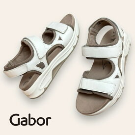 Gabor[ガボール]/46889 サンダル ベルクロ ROLLING SOFT コンフォート ベルクロ マジックテープ フットベット 白 ホワイト レザー 本革 靴 レディース