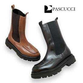 PASCUCCI パスクッチ/D33007 サイドゴアブーツ ミドルブーツ シンプル ブラック 黒 ブラウン レザー 本革 靴 レディース