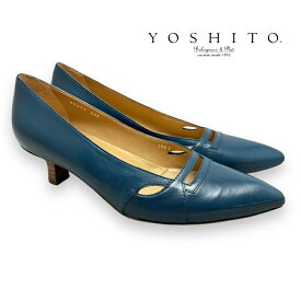 YOSHITO ヨシト/4442 パンプス ローヒール アーモンドトゥ シンプル ネイビー 紺 レザー 本革 靴 レディース