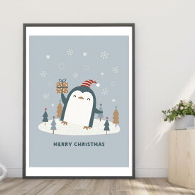 【楽天1位】【送料無料】A4・A3ポスター スカンジナビア・クリスマス・新年 【クリスマス かわいいペンギン（赤い帽子）】北欧風パッチワークデザイン インテリア ヨーロッパ アート フォト インテリア 写真 A4・A3サイズ インスタ映え 小物 飾り アート イラスト 壁飾り m1
