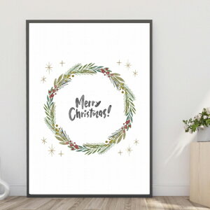 【送料無料】A4・A3ポスター 【クリスマスリース水彩画風】クリスマス Christmas 新年 北欧 スカンディナビア ノルディック 抽象画 シンプル デザイン インテリア アート ウォールアート A4・A3