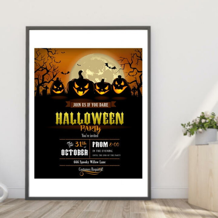 楽天市場 メール便送料無料 ポスター ハロウィーンこうもりのパーティ インテリア ハロウィン 収穫祭 秋 かぼちゃ フォト 写真 サイズ 巣ごもり生活 インスタグラム インスタ映え インテリア小物 飾り アート イラスト 壁飾り M1 赤い屋根ワークス