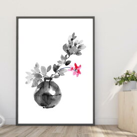 【楽天1位】【送料無料】A4・A3ポスター【水墨画風-丸いツボ赤い花】華道 生け花 和風 山水画 日本画 墨絵 書道 アート フォト A4サイズ インスタ映え インテリア アート イラスト 壁飾り チルアウト カフェ 喫茶店 コーヒーショップ レストラン 飲食店 部屋 模様替え m1