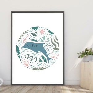 【送料無料】A4・A3ポスター【海のサークル(イルカ)】ニュアンスカラー 抽象画 北欧アート くすみカラー アースカラーキュビズム インテリア フォト A4・A3サイズ インスタ映え インテリ