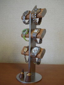 アクセサリースタンド　腕時計スタンド　だ円6本掛けチョコレート色指輪スタンド付き