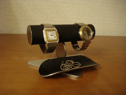 誕生日プレゼントに 安心の定価販売 腕時計スタンド 最新アイテム ブラック2本掛けロングトレイバージョン