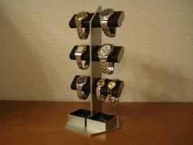 腕時計　飾る　ブラック6本掛けダブル角トレイ腕時計スタンドタワー　RAK65