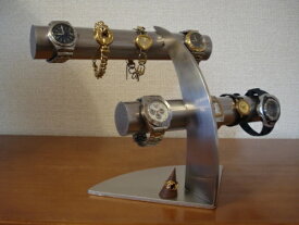 時計ラック　ステンレス6本掛け腕時計スタンド　木製リングスタンド（固定していない）付き　RAK4988