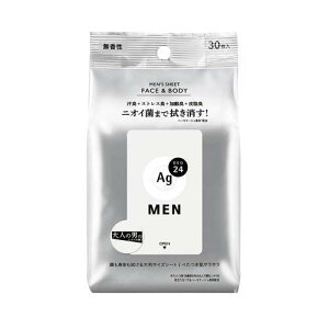 エージー24メン メンズシート フェイス&ボディ 無香性 (30枚入) 男性用 メンズ 顔 体 汗臭 加齢臭 全身 べたつき ニオイ 汗拭き 大判サイズ