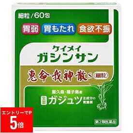 【※エントリーでP5倍※】 【送料無料】【第2類医薬品】恵命我神散 細粒3g×60包 胃腸薬　食欲不振　胃部・腹部膨満感　消化不良　胃弱　食べ過ぎ　飲み過ぎ　胸やけ　胃もたれ　胸つかえ　はきけ 【ゆうパケットパフ】【補償対象外】