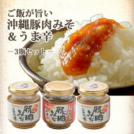 沖縄豚肉みそ＆うま辛 あんだんすー 140g×3おにぎりの具 ご当地グルメ 肉味噌 （肉みそ×2、うま辛×1）