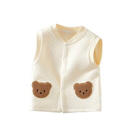 ベビーベスト 60cm 70cm 80cm 90cm 防寒 春秋冬 新生児 赤ちゃん用 男の子 女の子 くま ベージュ 冬物 出産祝い あったか 子供服 こども服 キッズ キルティング