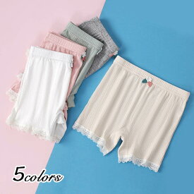 ペチパンツ ペチコート キッズ 女の子 子供用 見せパン スパッツ ショートパンツ ペチパン インナー スカートパンツ レース 無地 白 黒 グレー