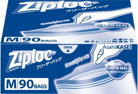 Ziploc 大容量ジップロック 再利用可能 ポリエチレン (PE) フリーザーバッグ M 90枚入 ジッパー 透明