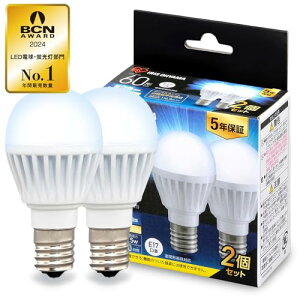 E17�A�C���X�I�[���} LED�d�� �����F 60W�`���� �������a17mm �L�z�� 2�p�b�N 760? �����Ή� LDA7N-G-E17-6T62P