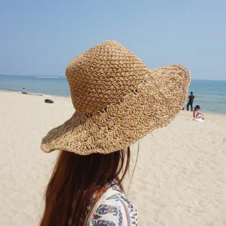 楽天市場 麦わら帽子 ペーパーラフィア むぎわら帽 ワイヤ入り つば広い レディース 女性 夏 海 リゾート 可愛い 大きい 折畳み 調整可能 日焼け止め ハット A B Outlet