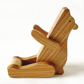 送料無料　木製　スマホ　スタンド　くまデザイン　　スマートフォン　インテリア　オブジェ　ウッドクラフト　シンプル　デザイン　ナチュラル　置物 　北海道製　日本製　熊　クマ　ベアー