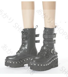 送料無料 合成皮革 厚底ブーツ 黒 ミドル ロング 編み上げブーツ ヨースケ レディース ショートブーツ 話題の美脚 ショートブーツ 大きいサイズあり