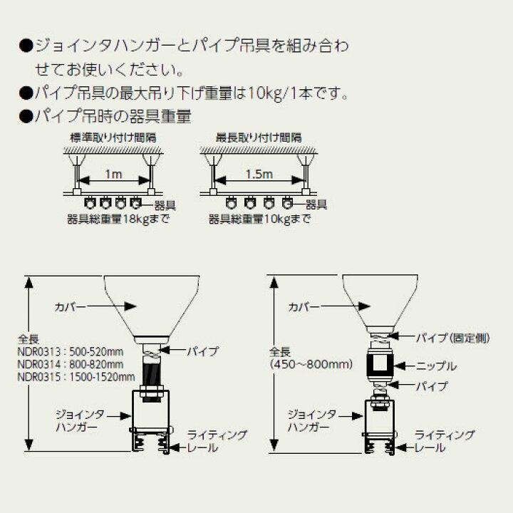 楽天市場】NDR0316K 東芝 軽量伸縮パイプ吊具 Φ16 長さ45～80cm 黒色 