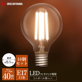 【10個セット】LEDフィラメント電球 ボール球タイプ E17 40W 電球色 昼白色 アイリスオーヤマ ミニボール球 40W相当 440lm 昼白色相当 電球色相当 LDG4N-G-E17-FC LDG4L-G-E17-FC 送料無料 電球 照明 LED ライト Light 電気 電灯 室内 屋内 部屋 長寿命