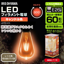 【2個セット】LEDフィラメント電球 led E26口金 おしゃれ シンプル かわいい レトロ風琥珀調ガラス製 60形相当 キャンドル色 LDF7C-G-FK 照明 灯り 電球 レトロ 北欧 60W インテリア キャンドル アイリスオーヤマ パック