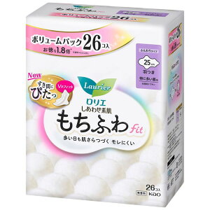 ナプキン 生理用品 羽つき ロリエ しあわせ素肌 もちふわfit 特に多い昼用 羽つき 26コ 25cm 花王 ロリエ 生理 生理用品 サニタリー もちふわFit ナプキン もちふわ 羽つき 無香料