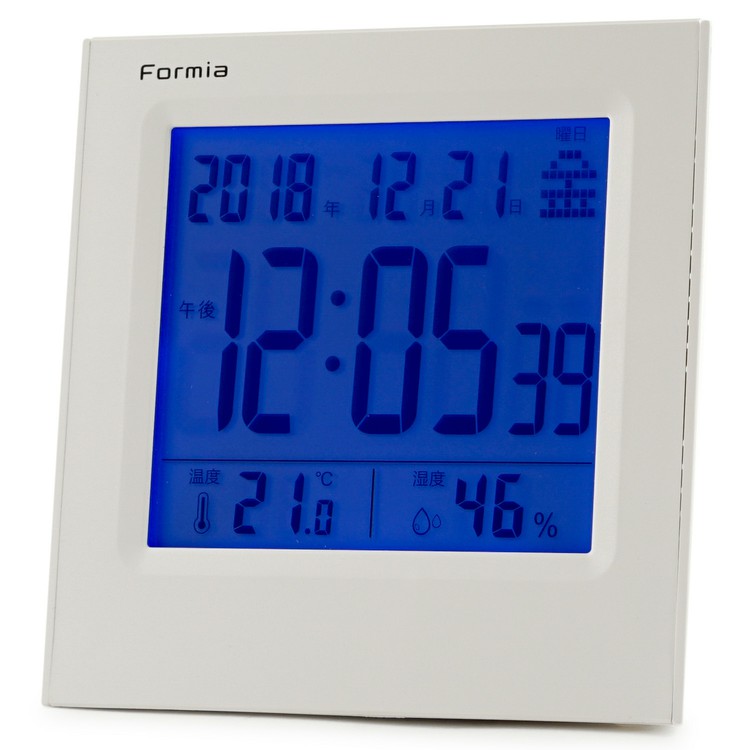 【新作からSALEアイテム等お得な商品満載】 温度計 カレンダー デジタル 大きい画面 置き時計 クロック HT-009RC時計 ホワイト 電波アラームクロック Formia インテリア Formia【D】【B】 フォルミア 置き時計
