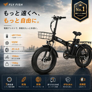 �y�|�C���g10�{���`26��1���z2026�N�ŐV���f�� FLYFISH �d���A�V�X�g���]�� 20�C���` �d�����]�� �܂��� �܂肽���� �t�@�b�g�o�C�N �ɑ�20×4.0�^�C�� 48V15Ah��e�ʃo�b�e���[ �V�}�m�� �O��7�i
