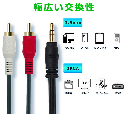 Lumen送料無料オーディオ変換ケーブル1m音声用3.5mmステレオミニプラグ⇒RCAプラグケーブル（赤白）rcaケーブル金メッキコネクタステレオミニプラグケーブルオーディオ機器接続用ケーブルrcacable