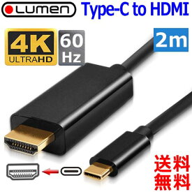 Lumen ルーメン Type-C to HDMI 4K 60Hz 対応変換ケーブル【2m】Thunderbolt 3 & Alternate Mode 対応 Type-c hdmi cable【送料無料n ポスト投函】
