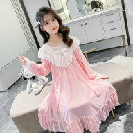 【送料無料】女の子 冷感パジャマ ワンピース 膝丈 寝間着 純綿 宮廷風 おしゃれ キッズ 春 夏 秋 ルーム…