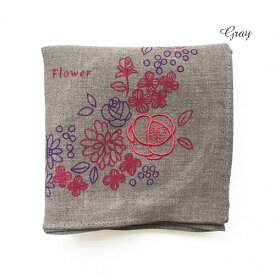 日本製 リネン100％ ハンカチ 刺繍 メッセージ:フラワー 花柄 花鳥風月 リネンラヴィ アーンジョー