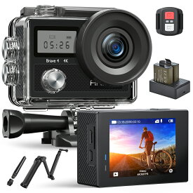 【自撮り棒付き】AKASO Brave4 4Kアクションカメラ 20MP+電子防振 WiFi/リモコン対応 30m防水 5倍ズーム｜小型軽量｜2バッテリー付属【Micro USB外部マイク対応/ウェアラブル】