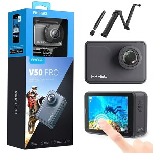 AKASO V50Pro 4KANVJ B_t 30mhP[Xt Ԃ␳ WiFi RΉy20MP/Type-C}CNΉ/^b`pl/1100mAhobe[×2z