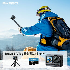 AKASO Brave8 ANVJ+128GB[J[h+~jOrB_Zbg 4K60fps 48MP ANVJ X[p[X[YԂ␳ {@h10M J Type-CO}CNΉ