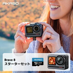 AKASO Brave8 ANVJ+128GB[J[h 4K60fps 48MP ANVJ X[p[X[YԂ␳ {@h10M J Type-CO}CNΉ
