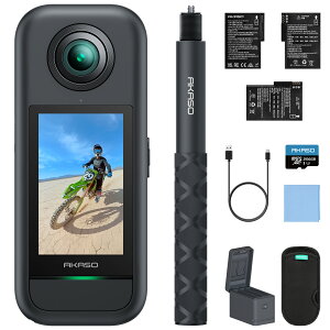 AKASO 360 360�x�J���� �A�N�V�����J����-5.7K360�x���� 72MP360�x�ʐ^ �V�^1/2�C���`48MP�Z���T�[ 360�x�����ێ� 360° �X�[�p�[�X���[�X ���艻�@�\ AI�ҏW �����Ȃ����B��_���� �����ԃo�b�e���[ �A