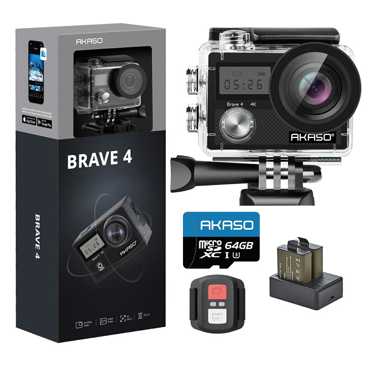 楽天市場】AKASO Brave4 アクションカメラ 4K 20MP 64GBSDカード付き 