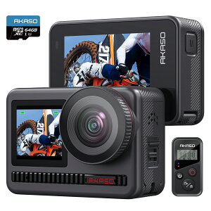AKASO Brave8 �A�N�V�����J����+ 64GB�������[�J�[�h�Z�b�g4K60fps 48MP 8K�^�C�����v�X 16�{�X���[���[�V���� �E�F�A���u���J���� IPX8�{�@�h��10M �����J���� �X�[�p�[�X���[�Y��Ԃ�␳ 1550mAh�o�b