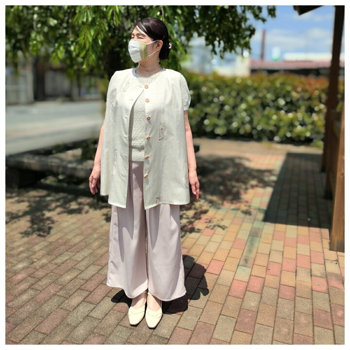 楽天市場】レディースベスト 着物リメイク 白大島 紬 Lサイズ おしゃれ  