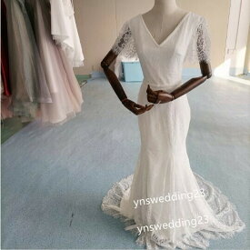 大人気上昇 ホワイトウエディングドレス 3D立体レース刺繍 パール マーメイドライン