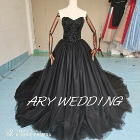 カラードレス 黒 ベアトップ 大きいサイズ マタニティ ハンドビーディング 花嫁 結婚式 舞台ドレス オーダーメイド
