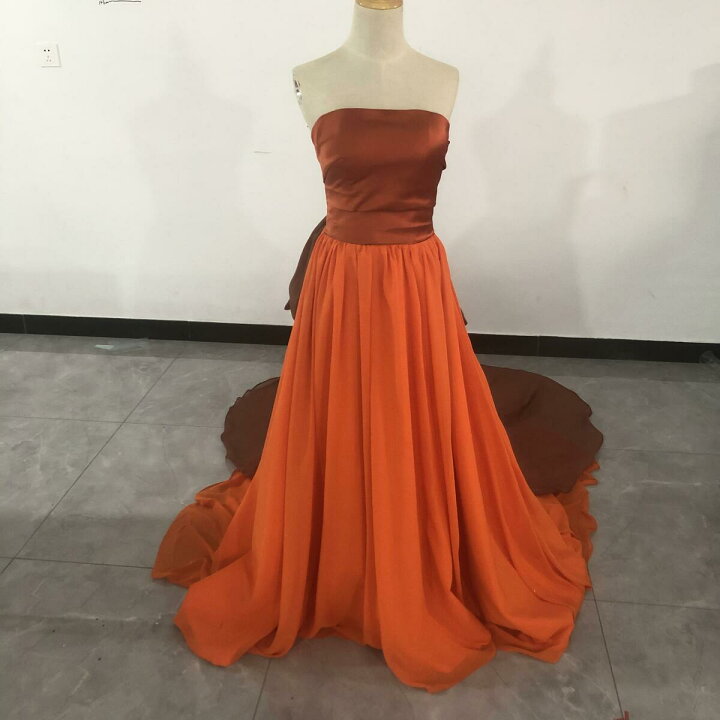 楽天市場】結婚式ドレス 茶色テラコッタ カラードレス トレーン  