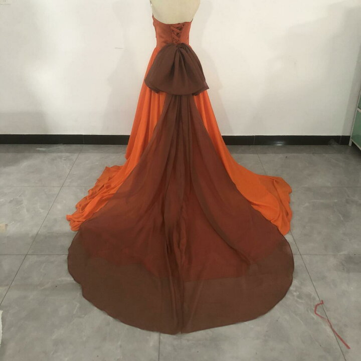 楽天市場】結婚式ドレス 茶色テラコッタ カラードレス トレーン  