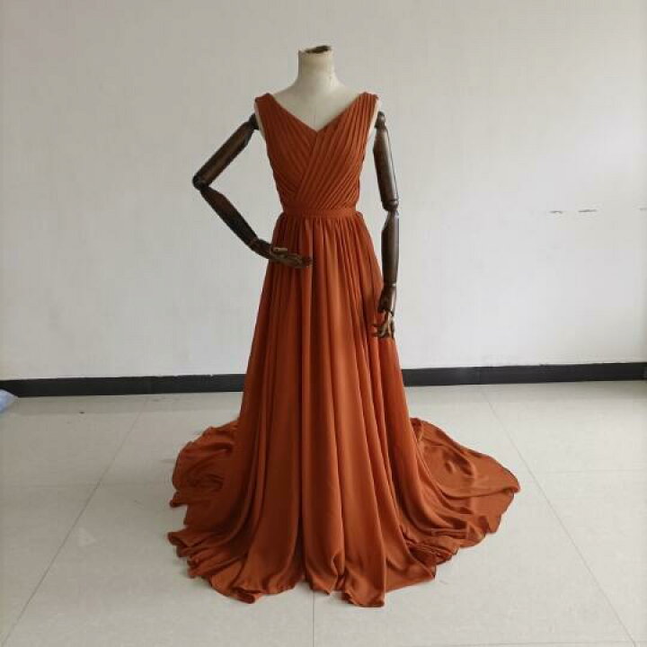 楽天市場】Vネック パーティードレス 編み上げ 花嫁 テラコッタ  